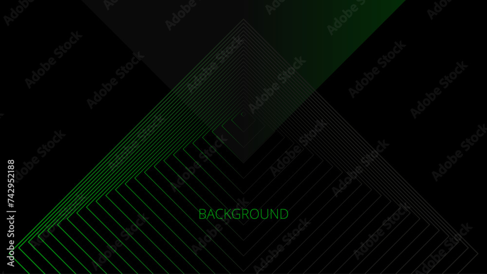 Black abstract background with green square and triangular pattern, pyramid shape, modern geometric texture, diagonal rays and angles Black abstract background with green square and triangular pattern, pyramid shape, modern geometric texture, diagonal rays and angles