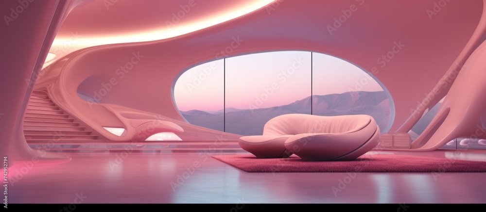 Futuristic Room in Pink Colors with beautiful Lighting.