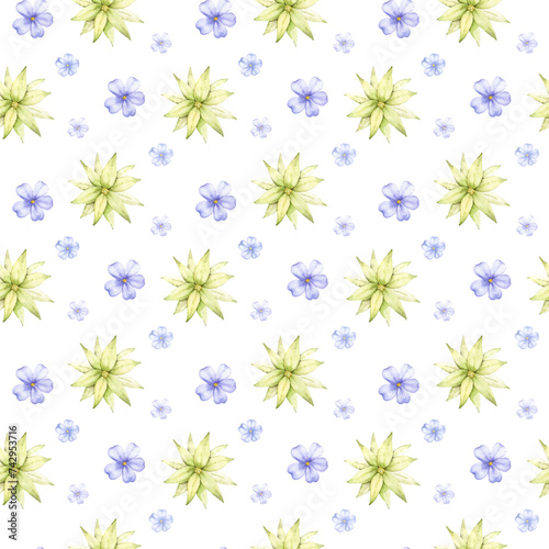Watercolor floral seamless pattern. Gently hand painted background with yellow and violet flowers. (ID: 742953716)