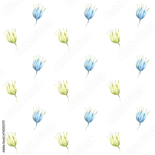 Watercolor floral seamless pattern. Gently hand painted background with tiny blue flowers. (ID: 742953717)
