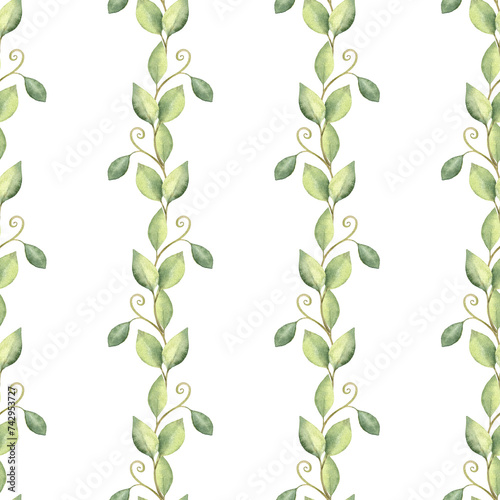 Greenery delicate seamless pattern. Watercolor hand painted background. (ID: 742953727)