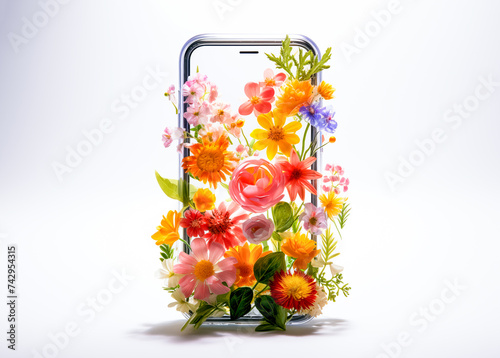 Translucent cell phone filled with flowers