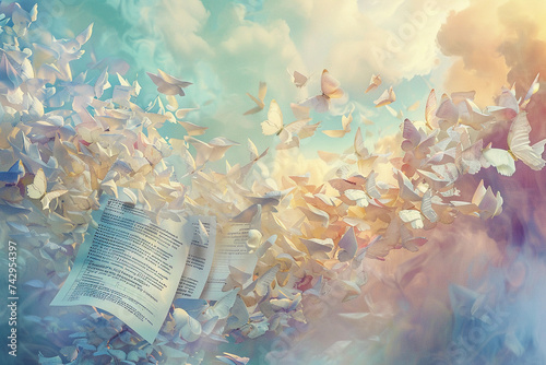 report card, blending realism with surreal elements, grades morphing into flying letters, set against a dreamy, soft-focus background with pastel colors, ethereal lighting adding to the whimsy