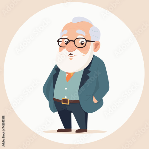 Old man grandpa with glasses cartoon illustration elder character design