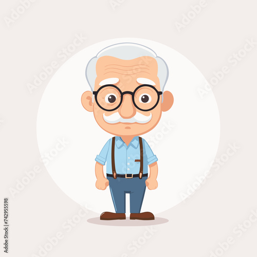 Old man grandpa with glasses cartoon illustration elder character design