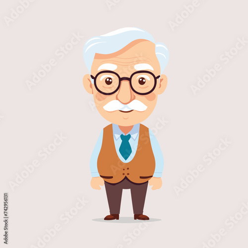 Old man grandpa with glasses cartoon illustration elder character design
