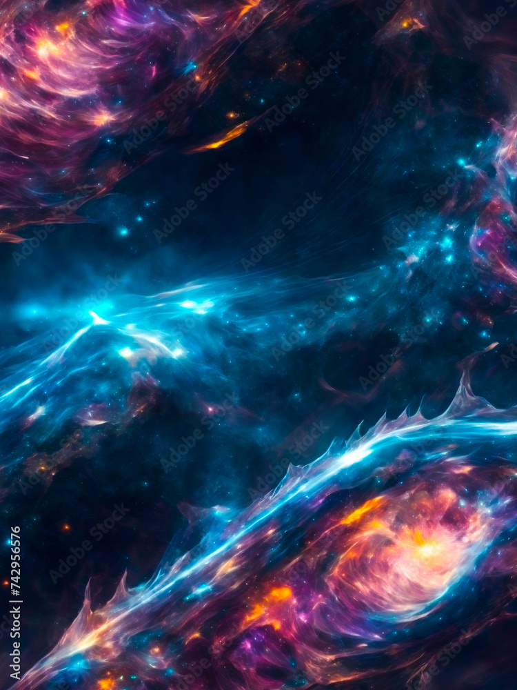 illustration of magic space with cosmic stars, super nova, aurorae