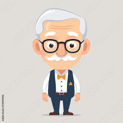 Old man grandpa with glasses cartoon illustration elder character design
