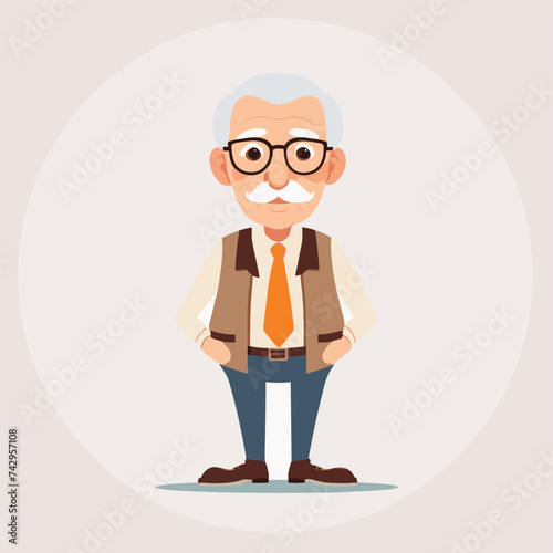 Old man grandpa with glasses cartoon illustration elder character design