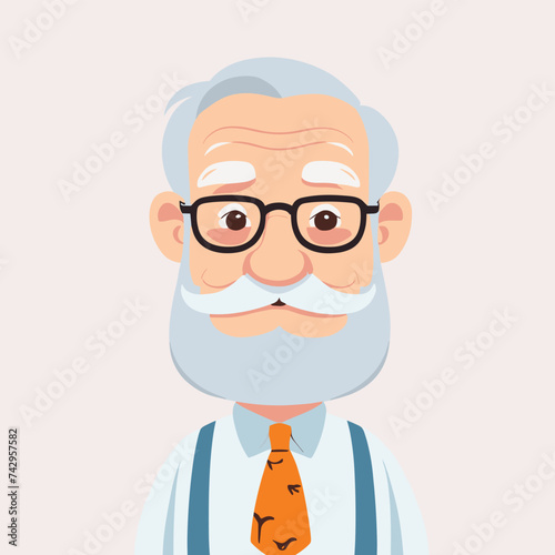 Old man grandpa with glasses cartoon illustration elder character design