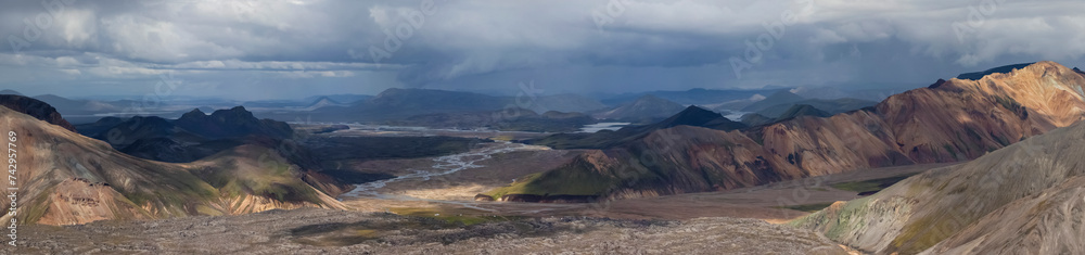 Panoramic view of the highlands landscape in Iceland. Panoramic view of the highlands landscape in Iceland.