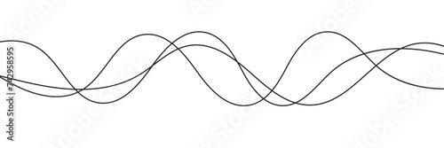 Thin line wavy abstract vector background. Curve wave seamless pattern. Line art striped graphic template. Vector design. 