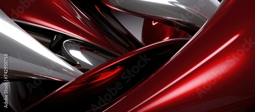 glossy metal surface in red color with a soft grey focus. © Fana Art