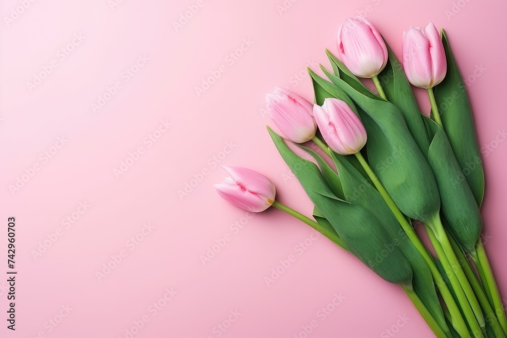 Obraz premium Delicate Pink Tulips Embrace - Spring's Soft Touch Revealed Generative AI