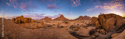 Panoramic View of Namibia desert with rock formation, Namibia. photo