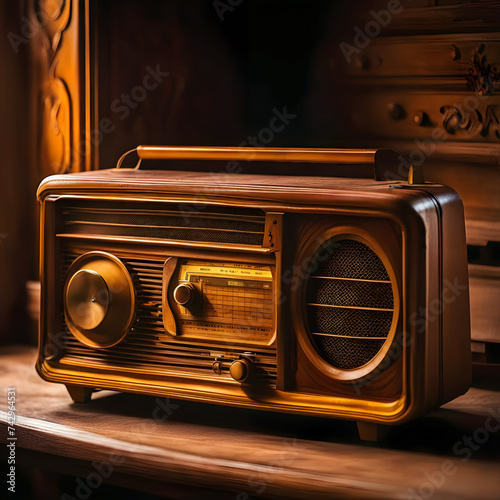 Old radio on wooden table