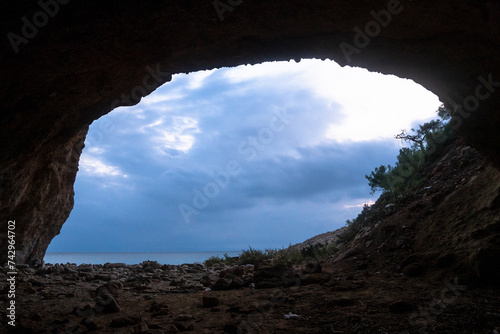 View of Cave, Strand unter der Alten Villa, Limenaria Village, Thasos Island, Greece. photo