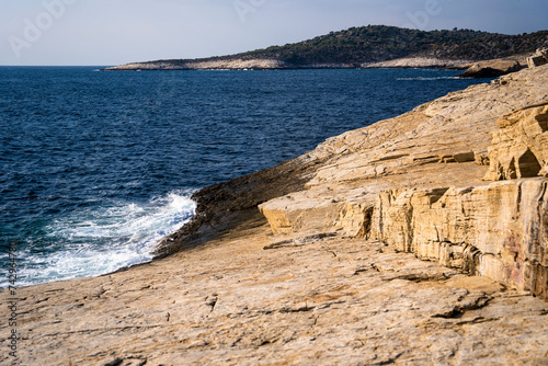 View of rocks and Sea landscape, Giola Lagoon, Thasos Island, Greece. photo