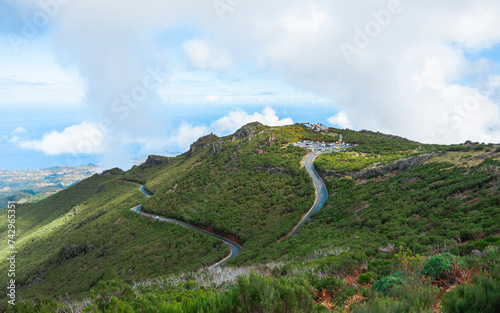 View of PR1.2 road and parking close to Pico Ruivo, Madeira Island, Portugal