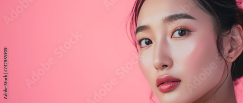 Radiant Health: Asian Beauty in Soft Pink Glow 
