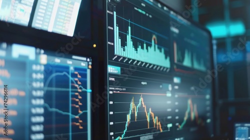 abstract motion blur of display stock market information board, graph chart diagram, stock market, financial, business strategy, profit investment, digital technology, trading statistics concept