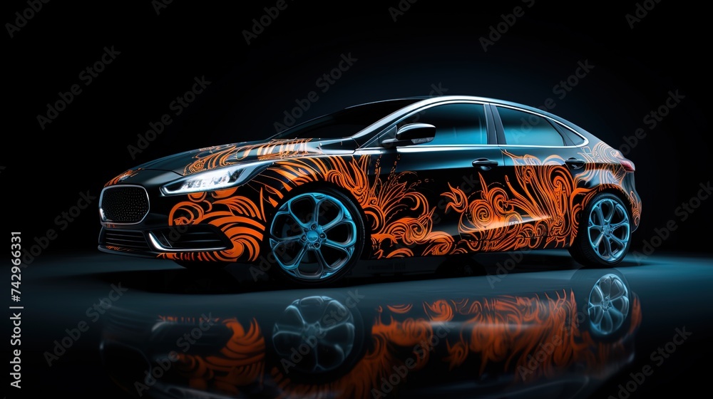 Photo shoot of a car adorned with creative wheel aerographics, making it stand out from the ordina