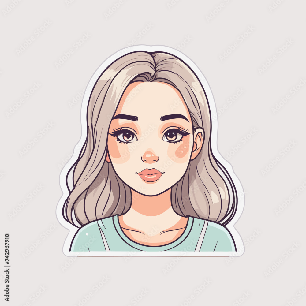 Illustrated portrait of a young woman with long blonde hair and soft makeup against a light background. Illustrated portrait of a young woman with long blonde hair and soft makeup against a light background.