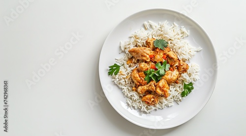Chicken Biryani on a White Plate in the Style

