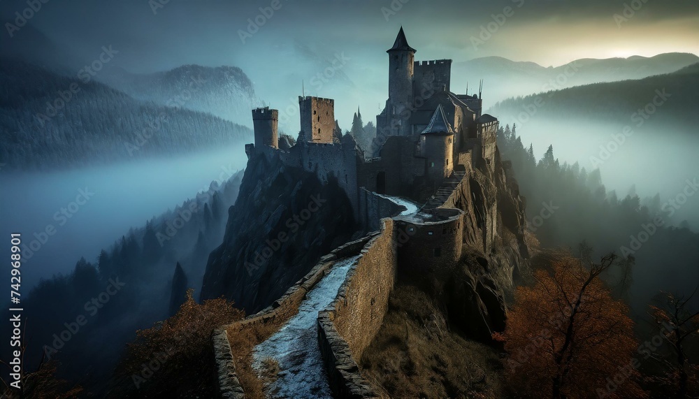 Moonlit Ruins: Serene Desolation in Winter Night (3D Photorealistic Scene)