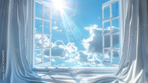 Sunlight paints a peaceful scene through an open window photo