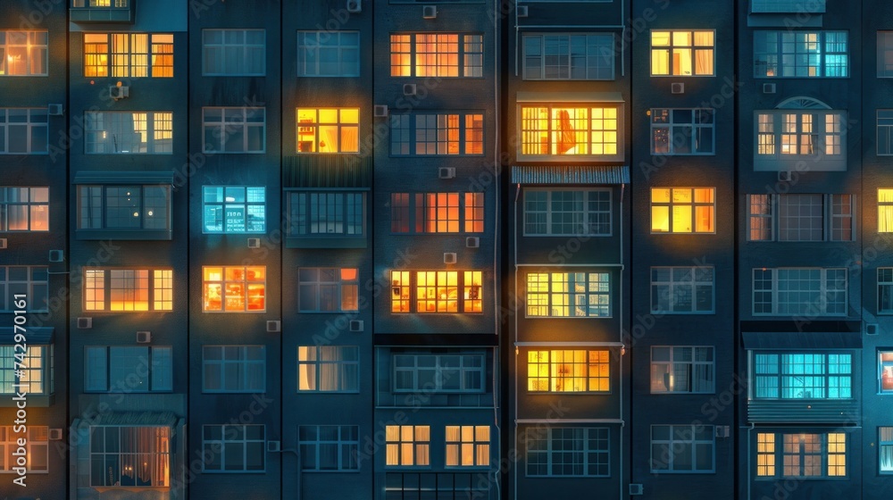 Seamless background of houses at night