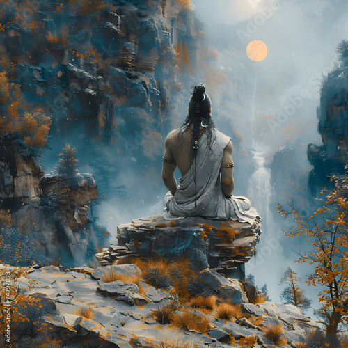 person sitting on a rock3d image  Lord mahadev god shiv posterdesign f  r tapete