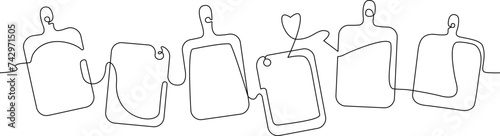 Background with Cutting boards. Kitchen theme illustration. Culinary seamless pattern in continuous line drawing style. Can be yused as design element of cooking business advert, poster, wallpaper. 