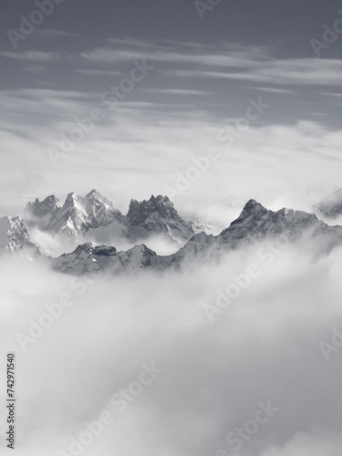 Mountain tops over the sea of clouds, National Park Ecrins