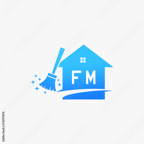 FM Initials House Cleaning Logo Vector Art  Icons  and Graphics