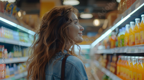 Uma bela e sorridente jovem fazendo compras em um mercado: uma homenagem ao dia mundial do consumidor, IA Generativa photo
