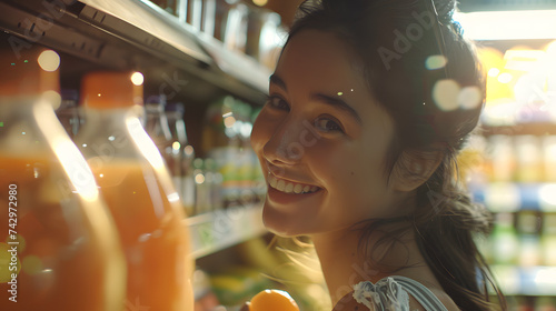 Uma bela e sorridente jovem fazendo compras em um mercado: uma homenagem ao dia mundial do consumidor, IA Generativa photo