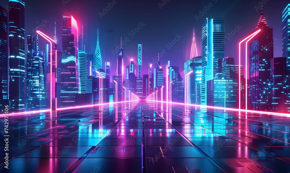 Future city glowing neon, cyberpunk city, cityscape in the background. Future city glowing neon, cyberpunk city, cityscape in the background.