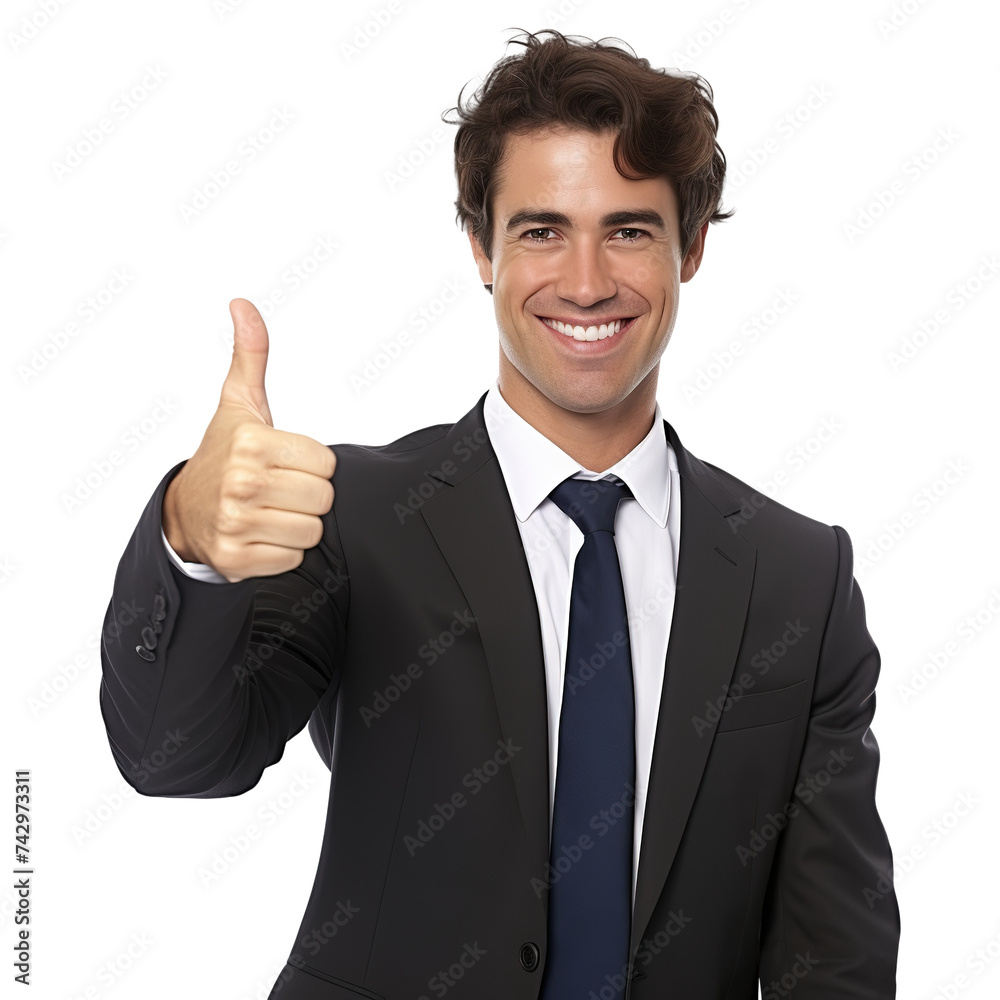 Business Man Thumbs up Portrait in Suit on Transparent Background Business Man Thumbs up Portrait in Suit on Transparent Background