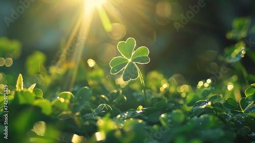 clover leaf in lens flare for background and St. Patrick's Day background