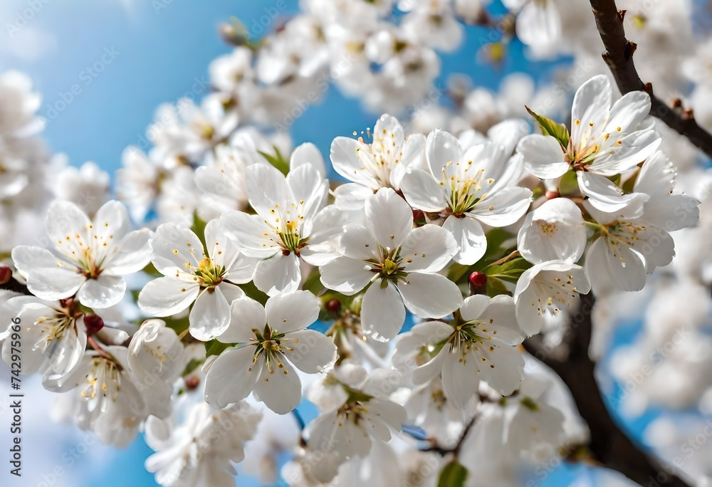 Blooming Cherry Tree In Springtime White Flowers On Tree