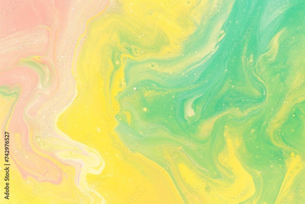 Vibrant Abstract Marbled Background with Swirling Pink, Yellow, and Green Colors