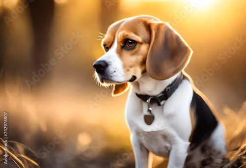 Beagle Dog Portrait On Sunshine Background In Nature © Ghulam