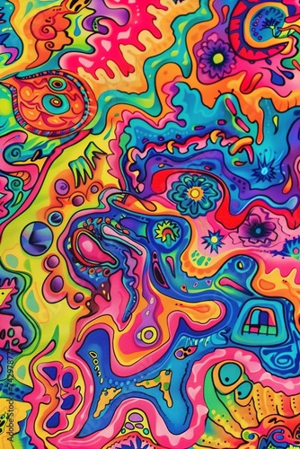 Vibrant abstract psychedelic background with swirling patterns in bold colors  ideal for creative projects  posters  or Y2K inspired designs. Optical illusion. Vertical format.