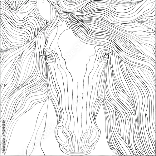 Minimalistic Horse Line Art Vector SVG Coloring