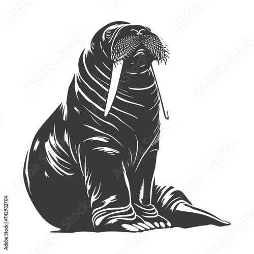 Silhouette walrus animal black color only full body