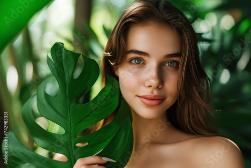 Serene Beauty: Portrait of a Girl Embracing Nature's Skincare 