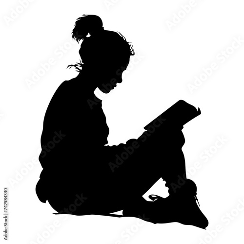 Silhouette teenager reading book black color only