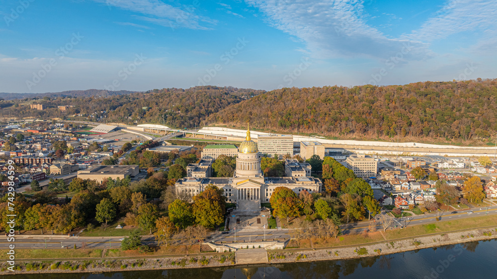 Expansive Aerial View of WV State Capitol and Surroundings