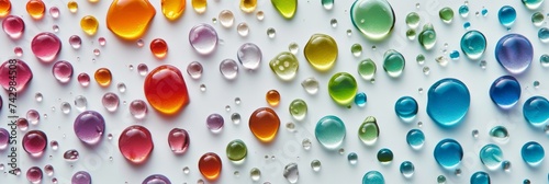 vibrant water droplets dance harmoniously on white canvas, Generative AI